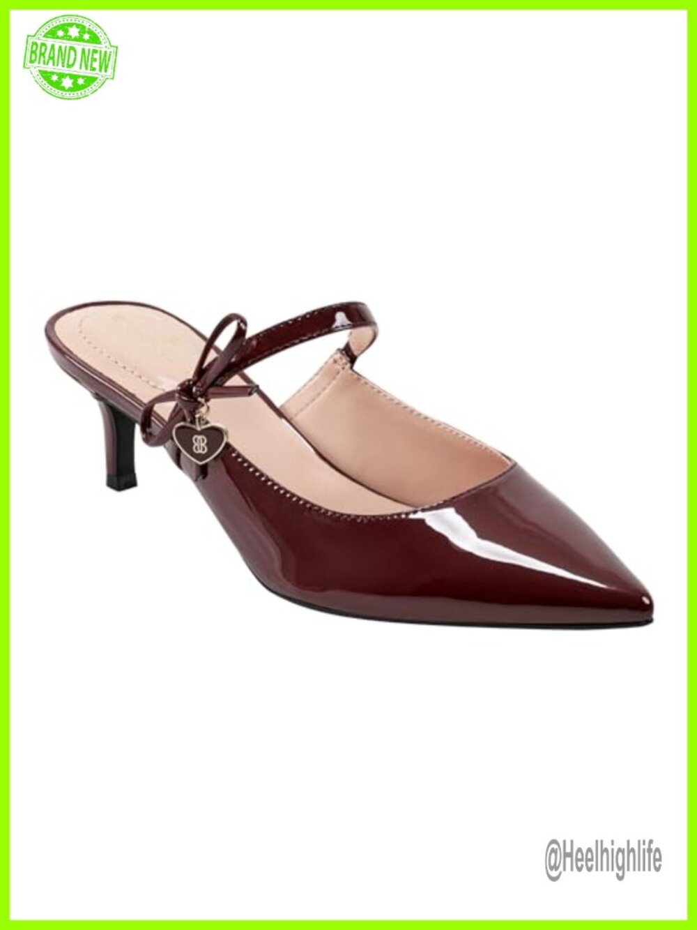 Mayblis Pointed Toe Kitten Heel Mule Pumps Faux Patent Formal